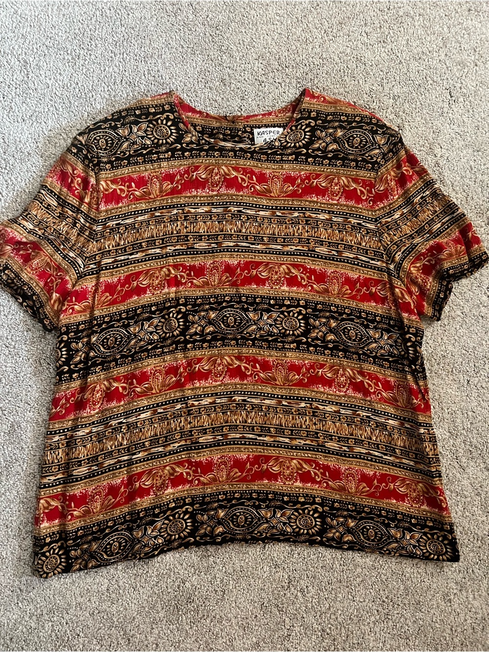 Kasper And Company Multicolor Patterned Short Sleeve Vintage Top size 16